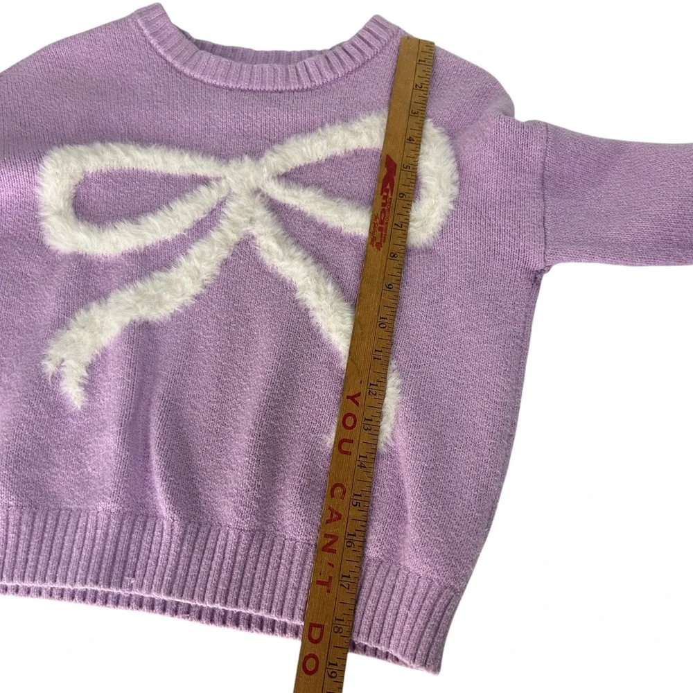 Coquette Bow Cropped Sweater XL Lavender Fuzzy Graphic Soft Girl Indie Cute Twee